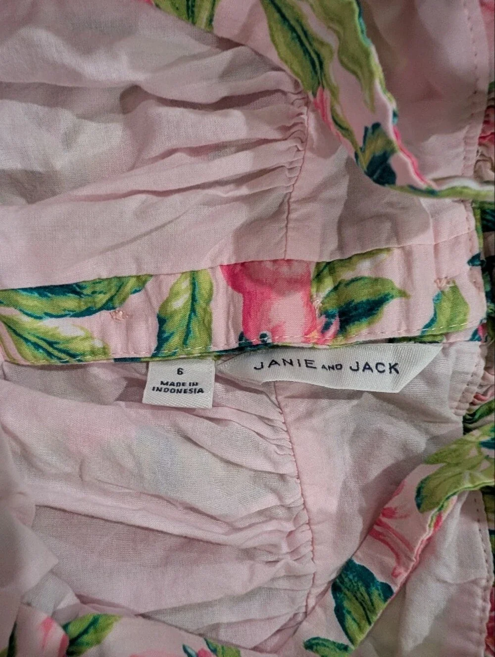 Janie & Jack Size 6 Pink Tropical Dress 100% Cotton Fully Lined Summer Vacation